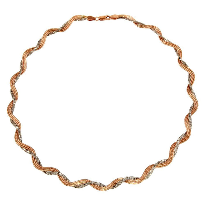 Silver 925 2 Toned Rose Gold Plated Braided Mesh and Omega Round Necklace - DIN00008RGP-RH | Silver Palace Inc.