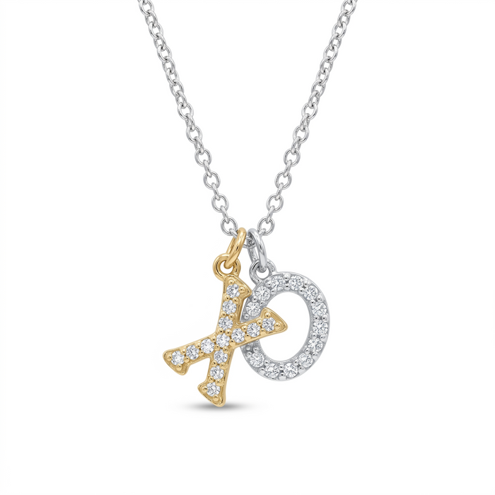 Two Tone 925 Sterling Silver XO Pendant Necklace - BGP00951