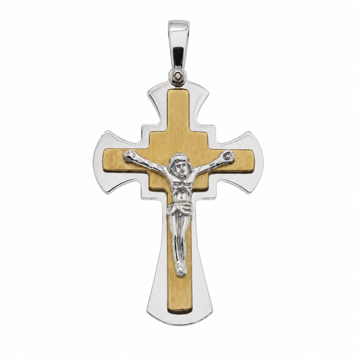 Two-Toned 925 Sterling Silver Small Crucifix Pendant - ARP00032GP