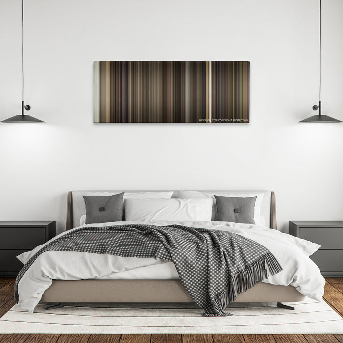Who Framed Roger Rabbit color palette canvas above a bed, between two black pendant lamps
