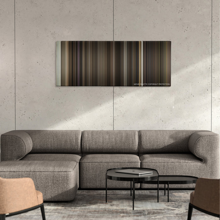 Who Framed Roger Rabbit color palette canvas on a concrete wall above a gray sectional sofa